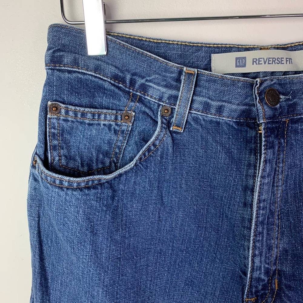 Gap Vintage 90's Reverse Fit 100% Cotton Blue Denim Jeans — Women's Size 12 Long - Picture 5 of 7